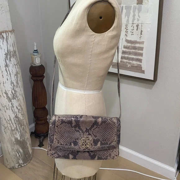 Authentic Tory Burch Python Print Leather Crossbody Handbag - Picture 3 of 16